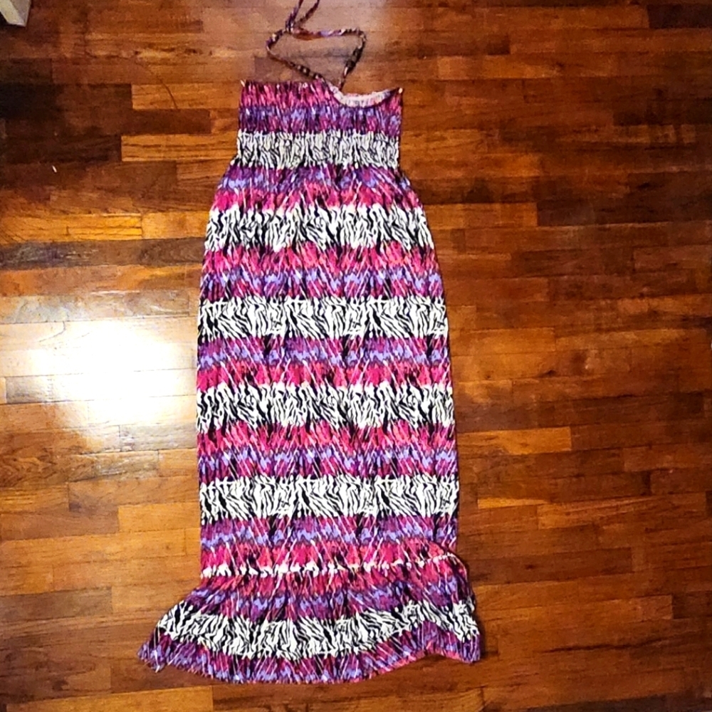 Bright Colored Pink and Purple Summer Halter Dress